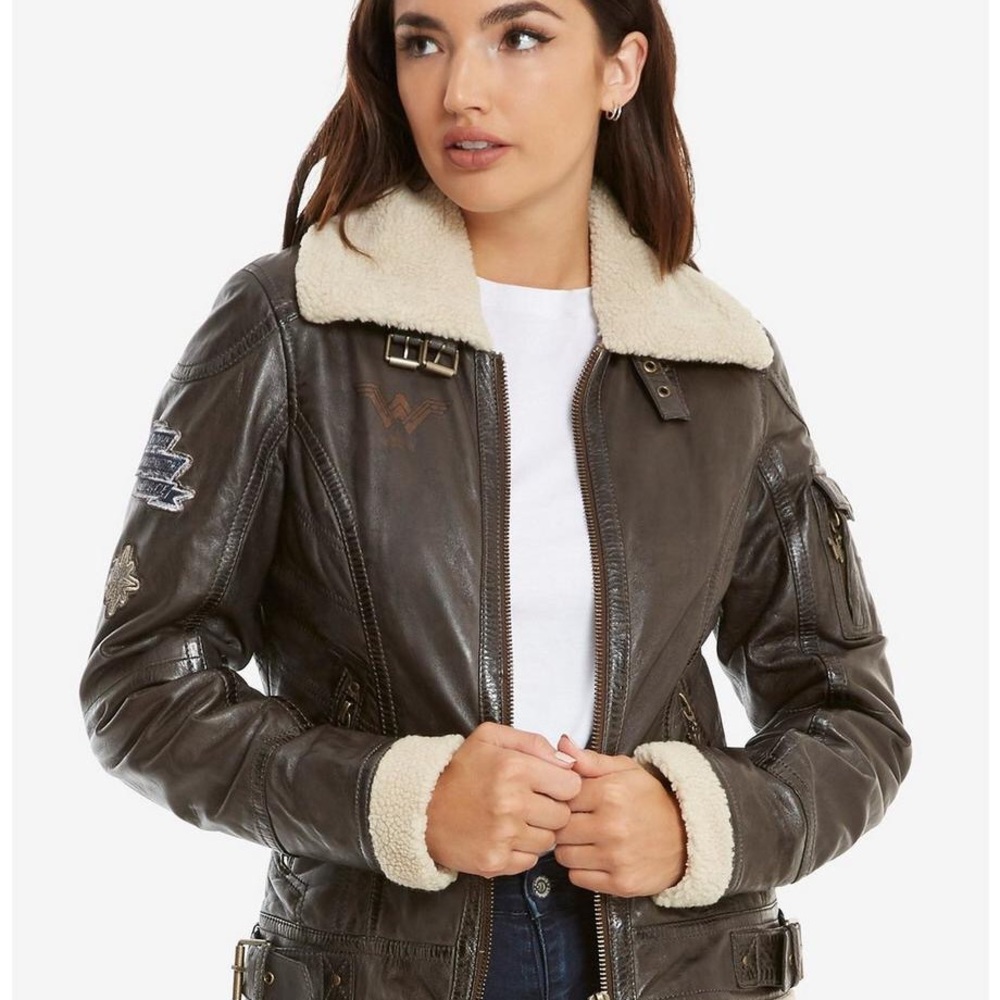 Wonder Woman DC comics Sherpa leather jacket